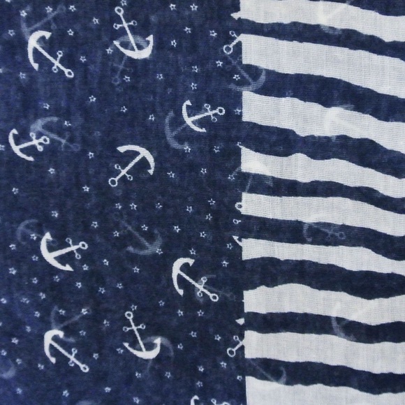 Blue and white beachy coastal nautical scarf with anchors and stripes - Picture 4 of 4